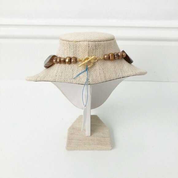 NWT Genuine Agate & Pearl Necklace Beaded Brown Bronze-Colored - Picture 5 of 6